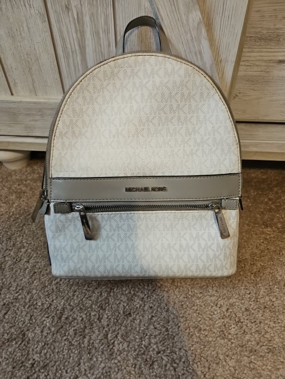 Michael Kors Cream and Gray Signature Backpack